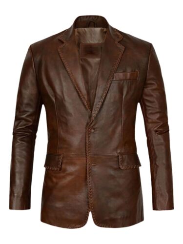 Leather Blazer Mens Real Lambskin Distressed Brown Leather Medieval Wedding Coat