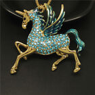 Fashion Women Blue Enamel Cute Pegasus Unicorn Crystal Pendant Necklace