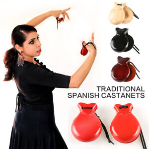 Traditional Spanish Castanets Wood Flamenco 2Pc Dance Percussion Instruments