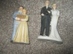 2 Vintage Bisque Bride & Groom Wedding Anniversary Cake Toppers NR