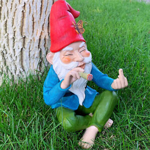 Funny Smoking Garden Gnome Statue Resin Lawn Ornament Figure Statue Decor Gift