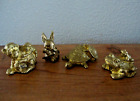 4 Small Brass Animal Figurines Mom & Baby Monkey Turtle Frog Bunny 1.5