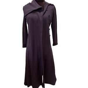 Morgane Le Fay Deep Purple Midi Coat With Extended Shawl-Collar Asymmetric Hem