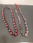 Kukui Tree Nut Lei LOT 2 Traditional Black & White Tiger + RED Hibiscus Necklace