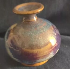 New ListingHandthrown Studio Art Pottery Foamy Blue Earthtones Drip Glaze Bud Vase Signed