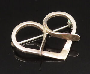 925 Sterling Silver - Vintage Open Pretzel Knot Love Heart Brooch Pin - BP9620