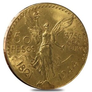 1944 Mexico 50 Pesos Gold Coin AU/BU