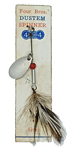 Four Bros Dustem Spinner Vintage Fishing Lure Fly Fishing Grey Color New on Card