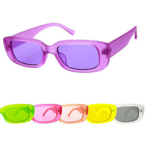 Womens Slim Skinny Colorful Candy Colored Rectangular Karol G Rainbow Sunglasses