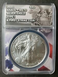 2021 $1 American Silver Eagle Dollar Type 1 ANACS MS70