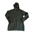 Inis Crafts Irish Sweater Coat Zip Hooded Cardigan Merino Wool Cable Green Small