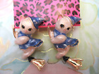 BETSEY JOHNSON ADORABLE  ENAMEL CAT ON BROOM WITCHES HAT EARRINGS NWT