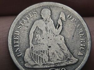 1870 S Seated Liberty Silver Dime- San Francisco, Good Details