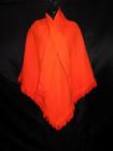 Vintage 60s Orange Wool Poncho Cape With Scarf Collar Fringe Ends S M L XL OS