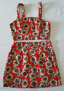 Forever 21 Red Floral 2-Piece Set Mini Skirt & Crop Top Women’s Small Sleeveless