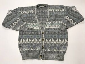 Vintage Expressions Worldwide Acrylic/Cotton Cardigan Sweater - Gray - Large