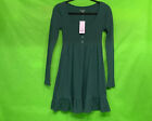 Women’s Long Sleeve Waffle Knit Babydoll Dress  - Wild Fable Green XS