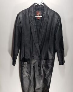 Vintage Mens G3 III Black Leather Button Up Trench Coat Jacket 90s Size Small S