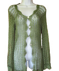 BCBG MAXAZRIA Green Hand-Crochet Long Sleeve Button-Up Duster Cardigan size M