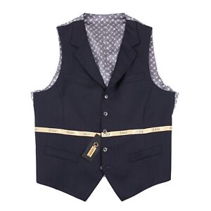 Zilli Navy Blue Extrafine Wool Waistcoat with Ribbon Detail 40R (Eu 50) Vest NWT