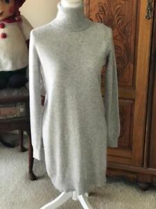 Ladies THEORY 100% Cashmere Sweater Dress ~ Light Heather Gray Turtleneck ~ Med