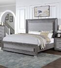 Transitional Gray Bedroom Set 1pc Queen Size Bed LED Headboard FB Panel Bed
