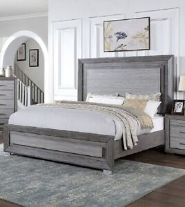 Transitional Gray Bedroom Set 1pc Cal King Size Bed LED Headboard FB Panel Bed
