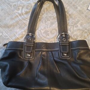 Coach Soho Pleated Leather Tote Purse  Handbag Black