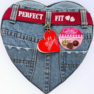 VTG Valentine Candy Box Denim Jeans Heart Shaped RARE Frankford Impressions