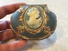 VTG Blue Wind Up Music Box Cameo Box w/Gold Accents-Till the End of Time.