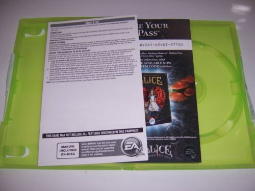 Authentic Case and Manual - ALICE MADNESS RETURNS - Microsoft Xbox 360