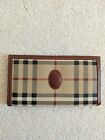 Burberry Women Vintage Beige Brown Check Tartan Leather Haymarket Wallet Purse