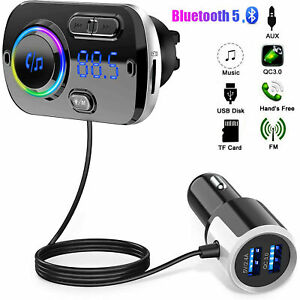 Bluetooth 5.0 Car Wireless FM Transmitter Adapter 2USB Charger AUX Hands-Free