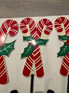 Vintage plastic candy cane yard art decoration stakes