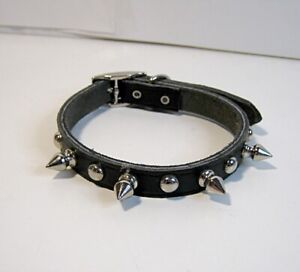 Small Breed SPIKED DOG COLLAR Black Leather