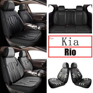 Car Front&Rear 2/5Seat Covers For Kia Rio 2013-2022 PU Leather Gray/Black (For: 2023 Kia Rio)
