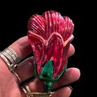 VTG Blown Glass  Clip On RED TULIP GREEN FLOWER Ornament W Germany ESTATE