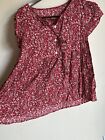 Shein Curve 1XL Tie Front Floral Babydoll Style Blouse Top Red