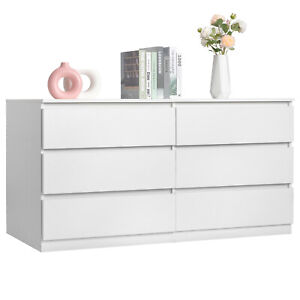 6 Drawers Double Dresser Cabinet Large Wooden Storage for Bedroom Livingroom
