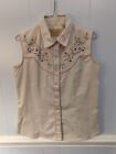 Scully Size S Floral Embroidered Breast Cancer Ribbon Western Pearl Snap Shirt