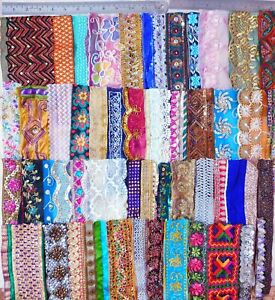 VERY RARE LOT Antique Vintage Sari LACE EDGING RIBBON 50 Pcs EMBROIDERED DS87