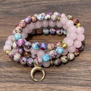 108 Mala Beads Gemstone Rose Quartz Healing Meditation Women Bracelet Necklace