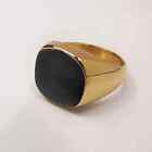 Men's Fashion Signet Ring Black Onyx Enamel Gold Tone Stainless Steel Size 6-13
