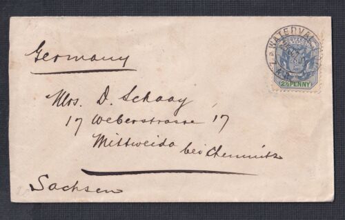 TRANSVAAL SOUTH AFRICA 1896 2&1/2D ON COVER WATERVAL-BOVEN TO SAXONY GERMANY