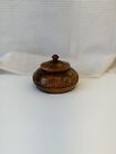 Vintage Hand-Carved Round Wooden Turned Trinket Box With Lid Stained