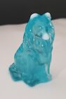 Vintage Mosser Glass Collie Dog Light Blue With Opalescent White Ears & Nose