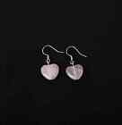 925 Silver Dangle Natural 10mm Mozambique Heart Rose Quartz Earrings