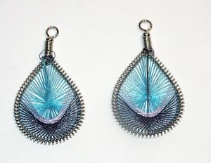 Wire Wrap Tear Drop Two Charms Woven Feather Pattern Jewelry Making Supply F37
