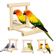 Bird Toys Cage Swing Chewing Wooden Mirror for Parrot Parakeet Cockatiel Conure