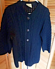 Kilronan Knitwear Irish Wool 3/4 Sleeve Cardigan Sweater Sz L Black